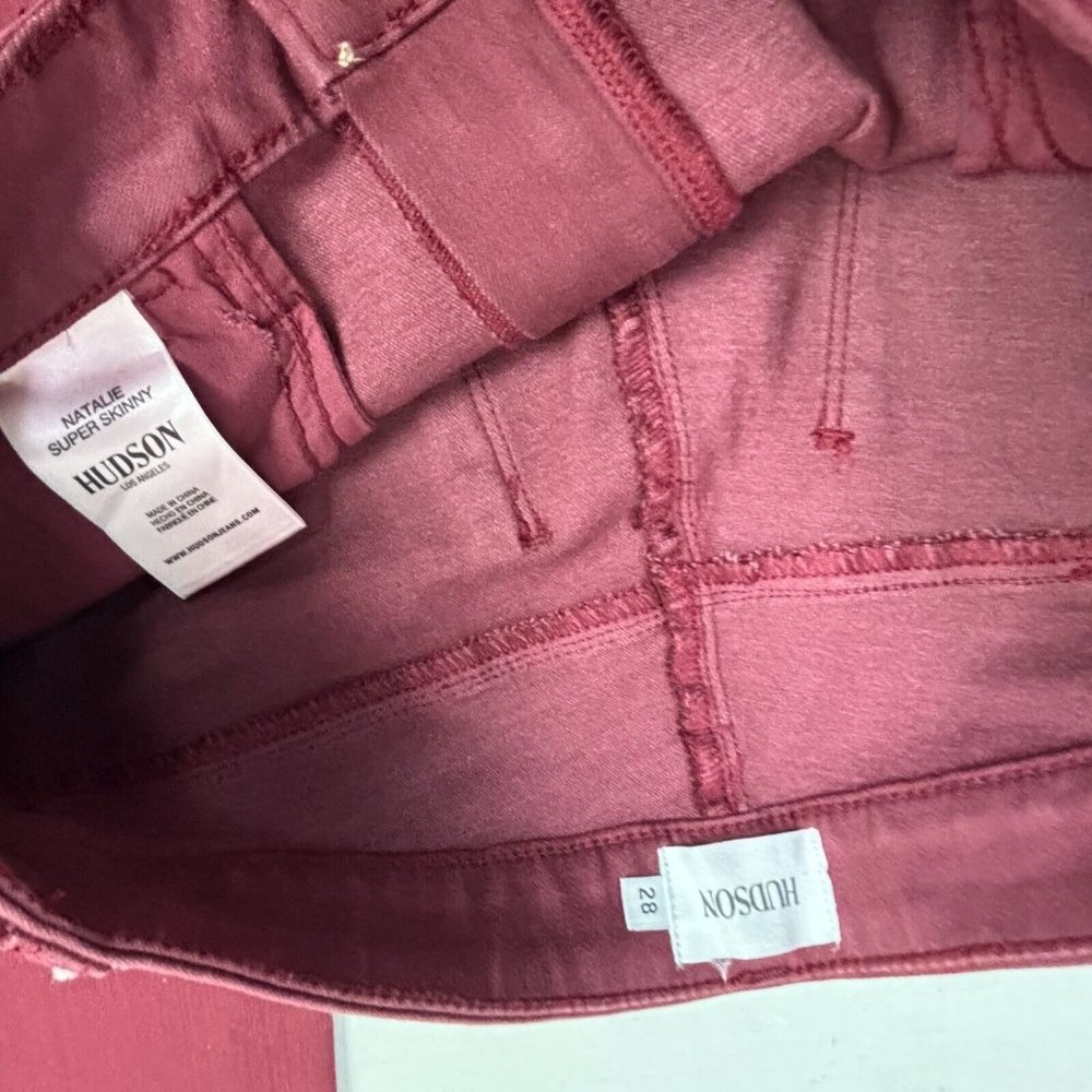 Hudson Los Angeles Natalie Super Skinny Pants Red Waxy Coated Jean Womens 28 NWT - Picture 4 of 10